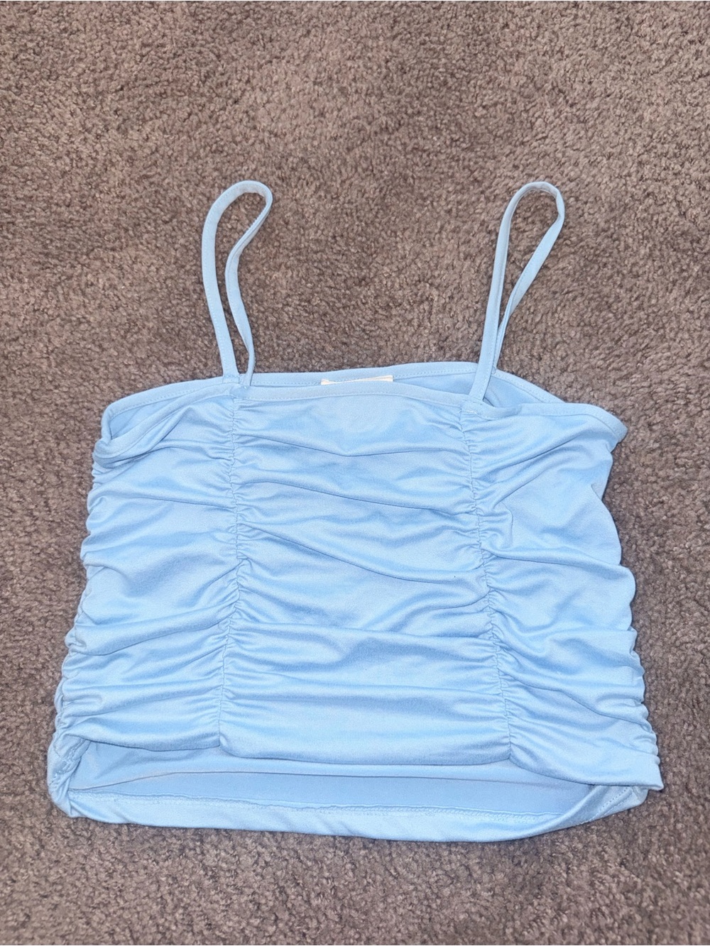 Light Blue Ruched Spaghetti Strap Crop Top
